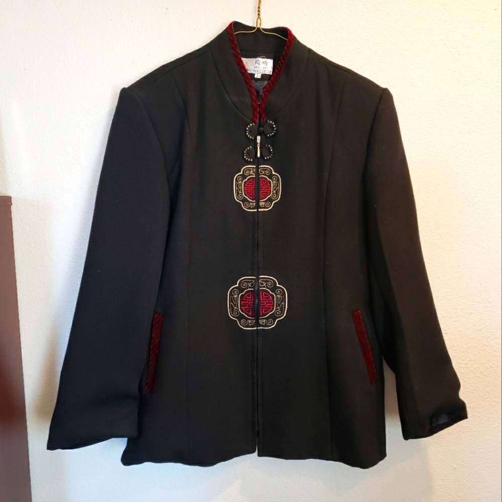 Vintage Qi Qi Asian Embroidered Jacket Blazer Women's M